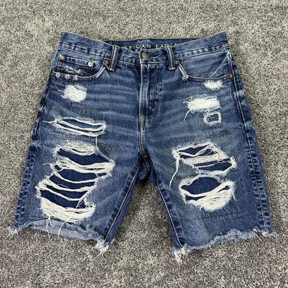 American Eagle Outfitters Other - American Eagle Shorts Mens 30 Blue Distressed Denim Bermuda Cutoff Casual Ripped